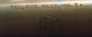 British Scout Regiment Telescope Mark II S. Detail of markings (upper portion)