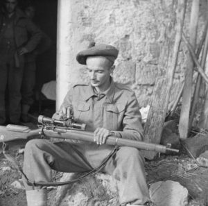 Sniper L Cpl A P Proctor, a sniper with 56 Div 24 Nov 1943 Italy Trials Highlander © IWM (NA 9026)