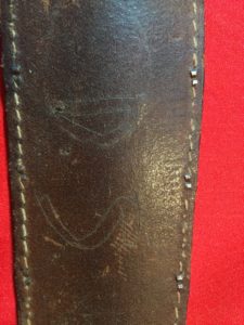 USMC Stiletto back of the scabbard showing initials "D. S." of the Marine who had this knife. - Colin M Stevens' Collection