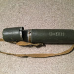 Carrying case for Telescope, Observing, Sniper's C MK. I made by Research Enterprises Limited in Ontario Canada, 1945. Cap detached.