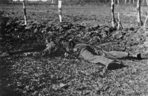 WWII British sniper in the low silhouette Hawkins shooting position. WBSTTR - Shore 1948 fp 119 top