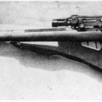 WWII British No. 4 (T) sniper rifle with No. 32 scope and special sniping butt. This is likely a Canadian Long Branch made rifle. WBSTTR - Shore 1948 fp 183