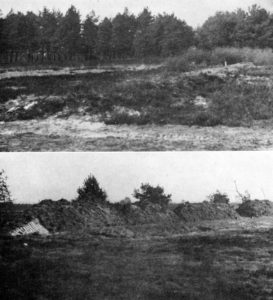 Upper view is of the firing points and lower view is of the butts on a British range constructed on a German field firing range in the summer of 1945. The main object was to get away from normal firing point construction and practice, yet not entirely interfere with the natural topography. WWII British snipers WBSTTR - Shore 1948 fp 326