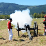 # 686 Confederate cannon fires upon the Union Camp in between battles. Snoqualmie, WA, USA 2016 AUG.
