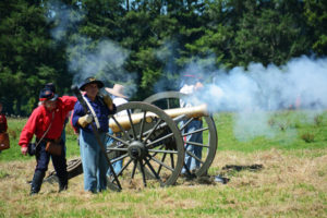 # 764 - Brass cannon firing. 1st Illinois Light Artillery Regiment Battery A Morgan's.