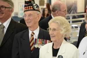 Lieutenant Colonel (retired) Davy Fairweather and his wife. He served with the Seaforths in World War II and was Commanding Officer of the Regiment twice post-war. He was my firsdt CO in the Seaforths. LCol Al Baylis, another CO of mine is behind them looking to the viewer's right.