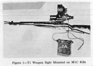 M1C sniper rifle with U.S. T1 Weapon Sight (from Canadian manual stating these would be mounted on FN C2A1)