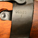 Socket showing the serial number 0C820 over the U.S. Ordnance flaming bomb. No year here. The early Stevens-Savage rifle had the year on the left sidewall (1941 or 1942). These 1,403 rifles did not have the "TR" stamp.