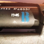 No. 32 MK. III scope. Maker AK&S. Serial number 28557. Blue "B" "Bloomed" mark seen on many Mark 3 scopes. Also the year 1946, the " /|\" British issue mark.