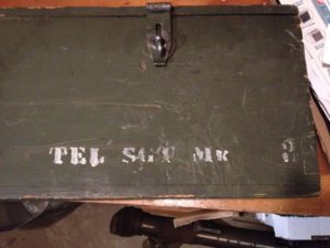 Small Arms Chest No. 15 MK. I for the No. 4 MK. I (T) sniper rifle. Right hand portion of markings on front. TEL SGT MK 3 for Telescope, Sighting Mark 3.