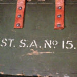 Small Arms Chest No. 15 MK. I for the No. 4 MK. I (T) sniper rifle. Centre portion of markings on front.