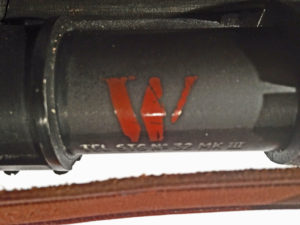 Red "W" "Waterproof"mark on a No, 32 MK. III scope. This mark is common on Mark 3 (Mk.III) scopes.