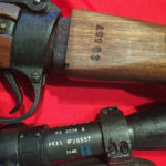 No, 32 MK. III scope. Maker AK&S. Serial number 28557. Blue "B" "Bloomed" mark. The matching rifle shows the M47C 1944 rifle SN K33577. The butt has the scope serial number 28557 stamped on it. The rifle serial number, less the letter prefix, is stamped on the ledge which is hidden when the butt is in the rifle.