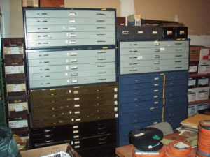 Map cabinets in museum and archives storage in the Fan Room in 2008.