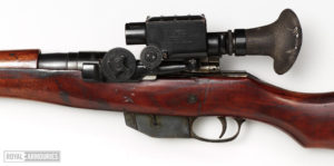 Ross sniper rifle with Warner & Swasey 1913 scope Royal Armouries Collection in UK. Left side. Scope SN 343