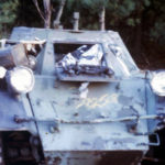 Hulk of Ferret Scout Car before being shot up as a target.