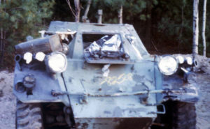 Hulk of Ferret Scout Car before being shot up as a target.