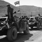 parked convoy of Canadian Ferret Scout Cars.