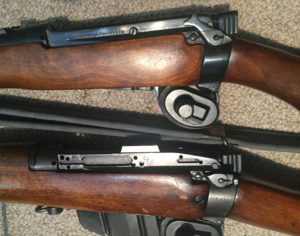 1950s E.A.L. military (R.C.A.F. ) Survival Rifle (top) and 1943-1944 Scout Snipers Rifle ASC-85-4 (bottom) .