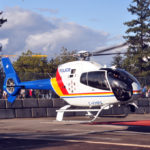 RCMP helicopter landing at Swangard Stadium.