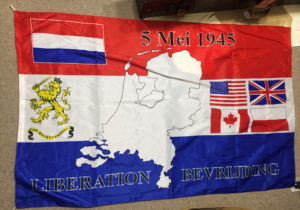 Dutch flag commemorating Liberation 1945. Obtained by me in Holland in 2005 from my Dutch host. Miniature flags of USA, UK, Canada and Poland