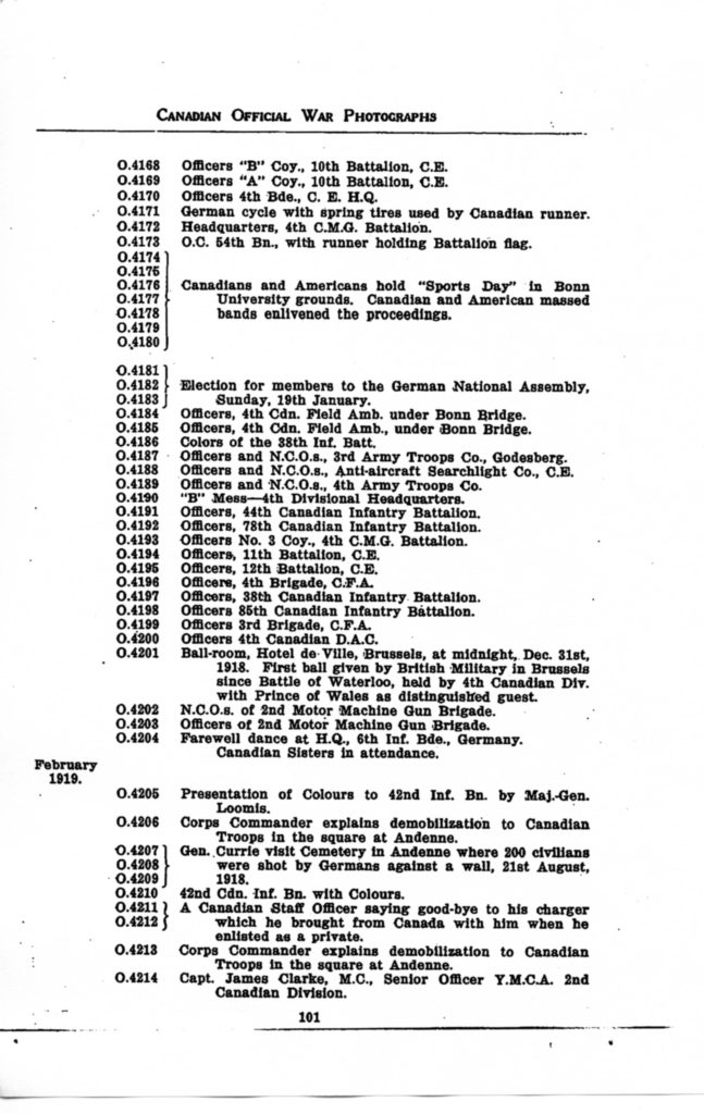 p. 101 Canadian Official War Photographs WWI INDEX - "O" Series O.4168 to O.4214