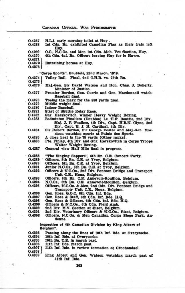 p. 103 Canadian Official War Photographs WWI INDEX - "O" Series O.4267 to O.4309