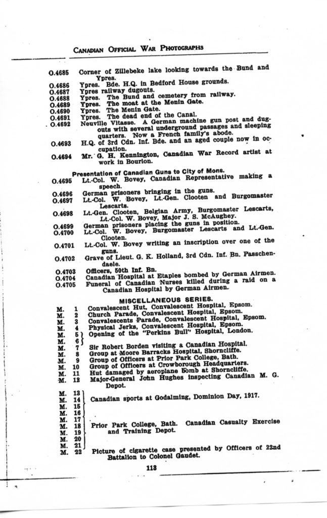 p. 113 Canadian Official War Photographs WWI INDEX - "O" Series O.4685 to O.4705