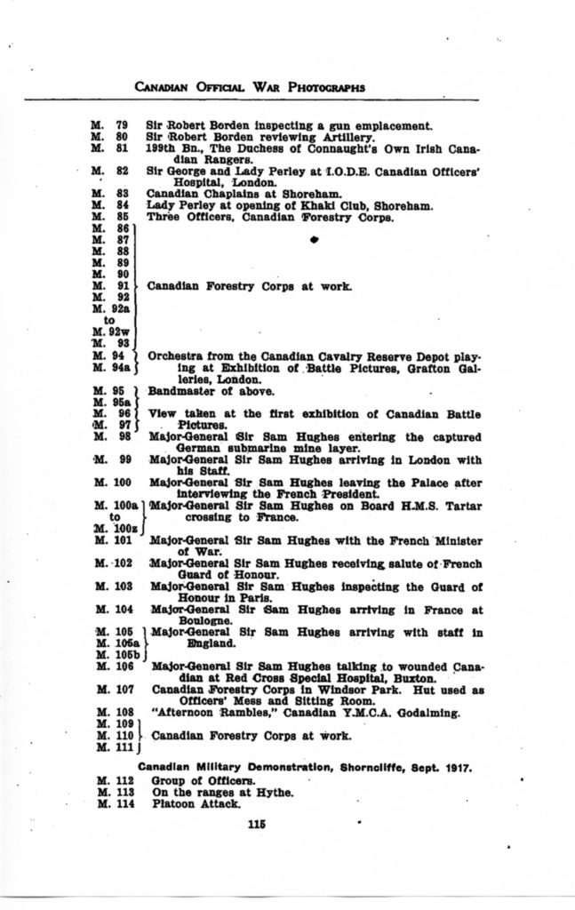 p. 115 Canadian Official War Photographs WWI INDEX - "M" Series M. 79 to M. 114