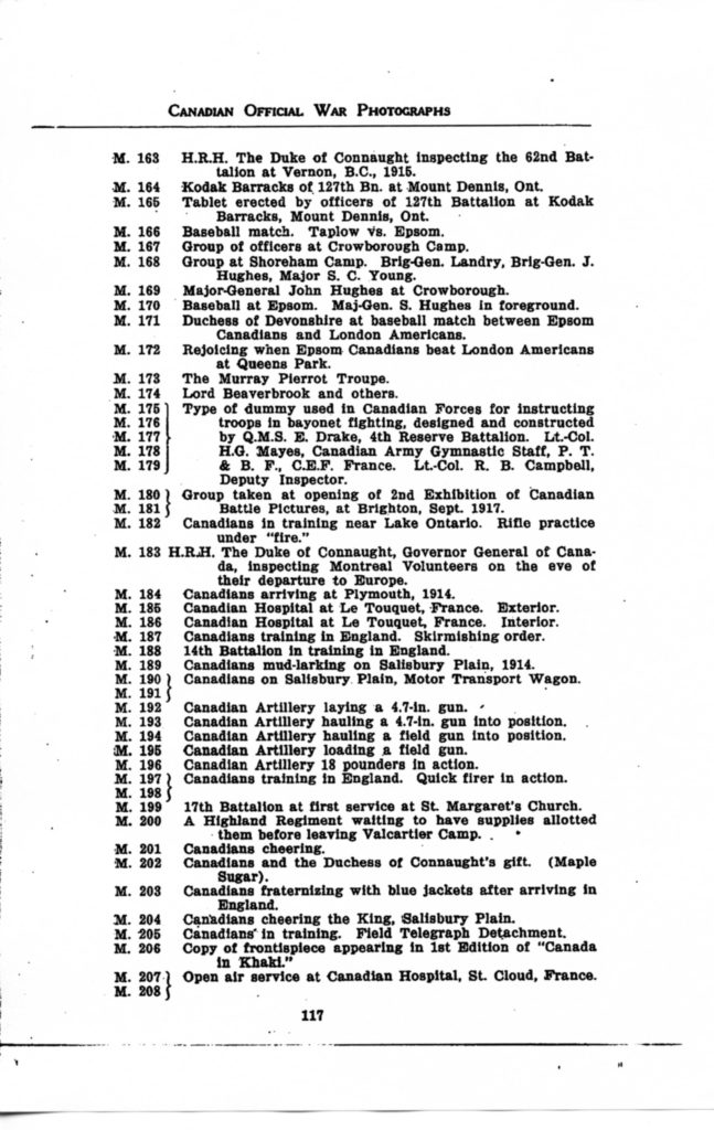 p. 117 Canadian Official War Photographs WWI INDEX - "M" Series M. 163 to M. 208