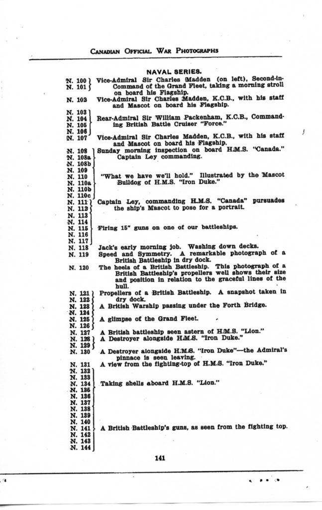 Canadian Official War Photographs WWI INDEX - p. 141 "N" Series N.100 to N.144