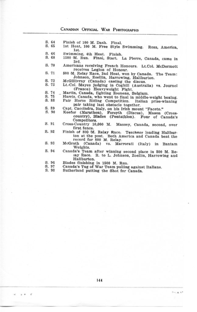 Canadian Official War Photographs WWI INDEX - p. 144 "S" Series S. 64 to S.98 (end)