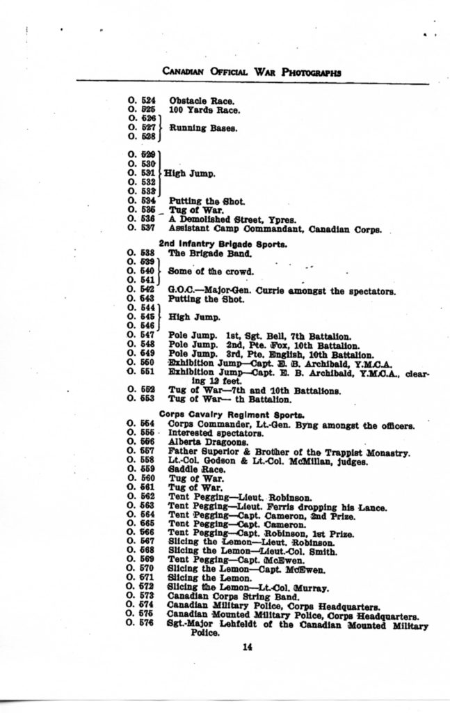 Canadian Official War Photographs of WWI INDEX - p. 014 "O" Series O.524 to O.576