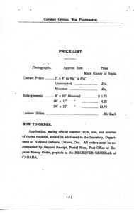 Canadian Official War Photographs of WWI INDEX - p. 002 The 1928 price list.