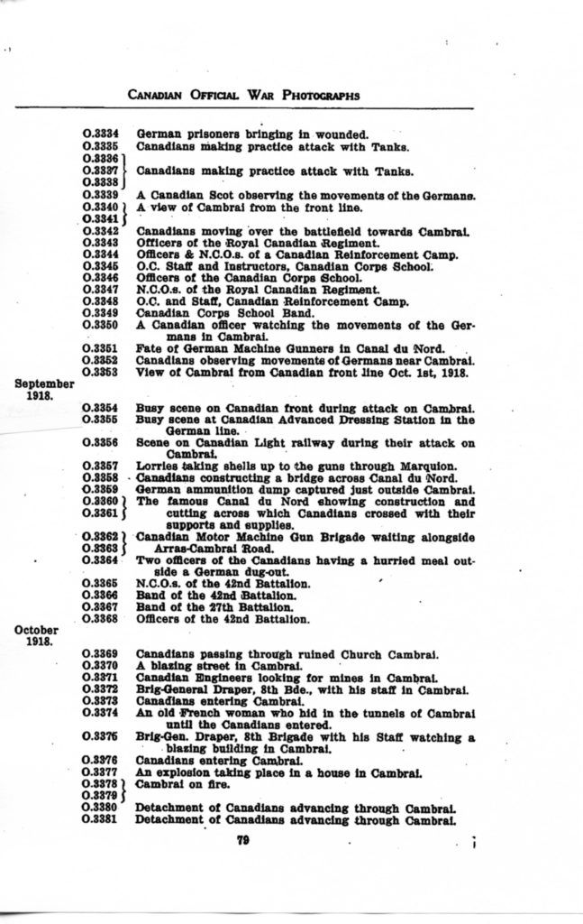 p. 079 Canadian Official War Photographs WWI INDEX - "O" Series O.3334 to O.3381