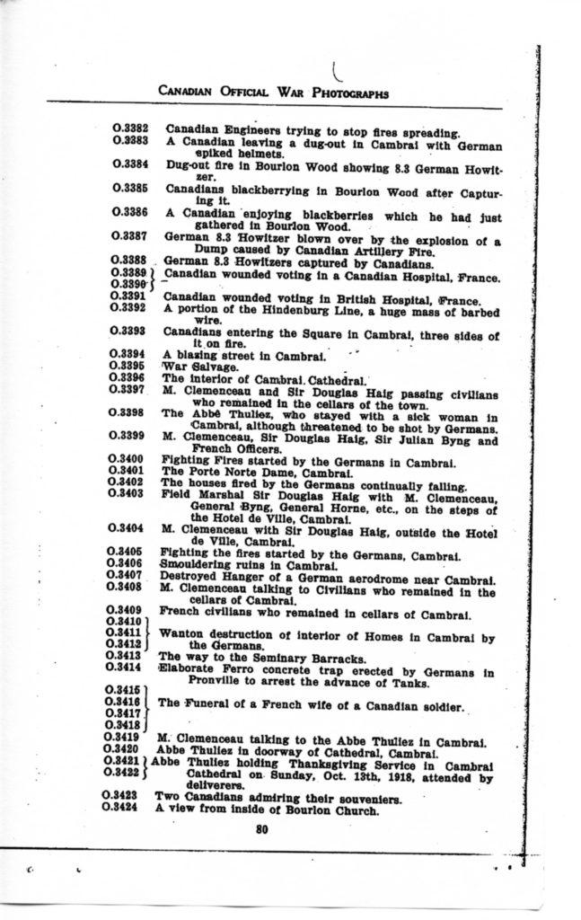 p. 080 Canadian Official War Photographs WWI INDEX - "O" Series O.3382 to O.3426