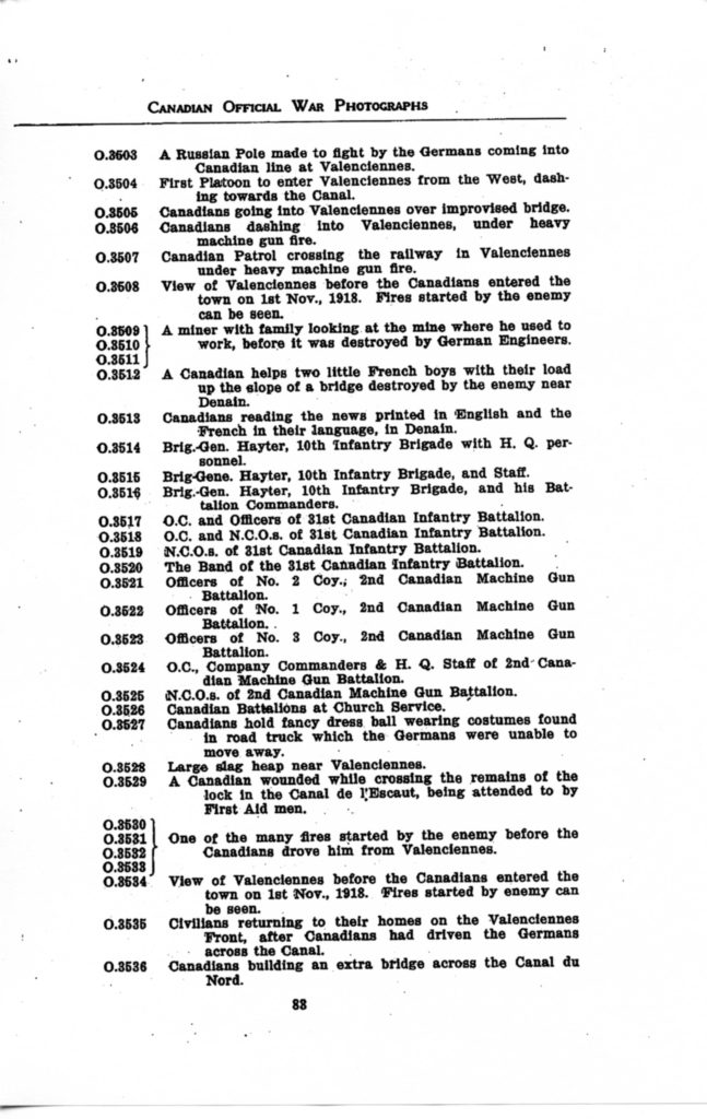p. 083 Canadian Official War Photographs WWI INDEX - "O" Series O.3503 to O.3536