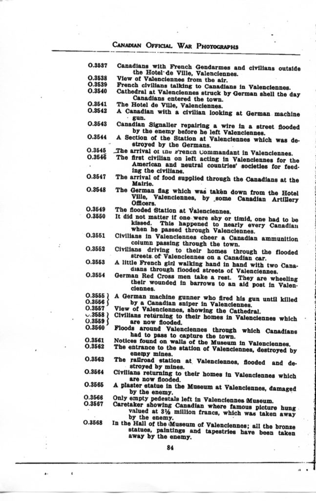 p. 084 Canadian Official War Photographs WWI INDEX - "O" Series O.3537 to O.3568