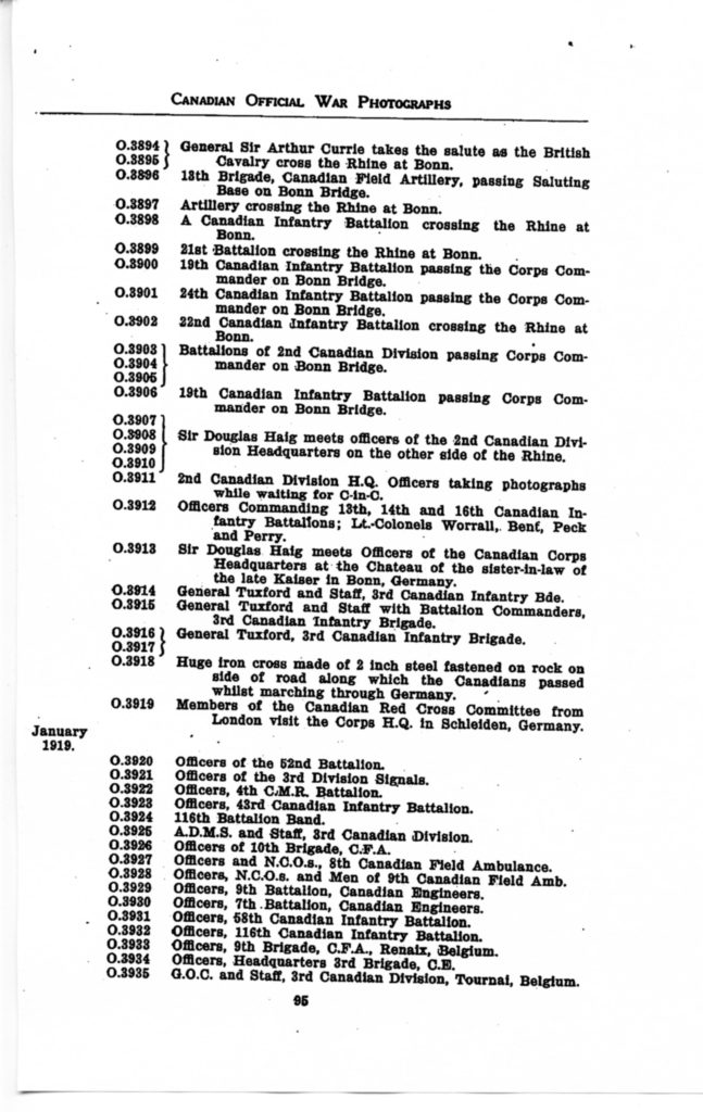 p. 095 Canadian Official War Photographs WWI INDEX - "O" Series O.3894 to O.3935
