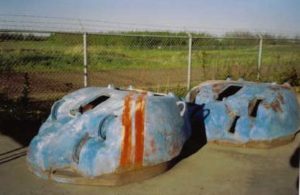 The two unfinished Skink turrets at Camp Vernon, BC after recovery by the Lord Strathcona's Horse (Royal Canadians) in Edmonton, Alberta.