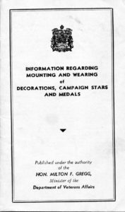 Page 0 - Information regarding mounting and wearing of decorations, campaign stars and medals, published by the Department of Veterans Affairs Canada circa 1945