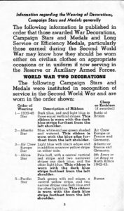 Page 3 - Information regarding mounting and wearing of decorations, campaign stars and medals, published by the Department of Veterans Affairs Canada circa 1945 page 2 was blank.