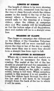 Page 8 - Information regarding mounting and wearing of decorations, campaign stars and medals, published by the Department of Veterans Affairs Canada circa 1945.