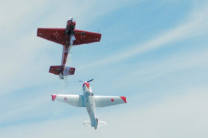 Granley family aerobatics - A Granley take-off - from opposite ends of the airfield. BBAS 2018 (Photo by Colin MacGregor Stevens)