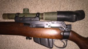 C No. 67 Mk. I serial number 52-C mounted on rifle 80L8006. the rubber eye shield is turned the wrong way in this photo.