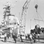 Ferret being unloaded from HMCS Bonaventure at Famagusta, Cyprus UNFICYP March 30, 1964