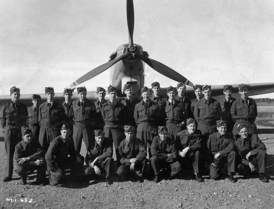 J. W. Cumbers' class Mount Joli, Quebec 1942 Fairey Battle. Cumbers is at the rear, far right. Original photo was badly damaged to it has been digitally repaired.