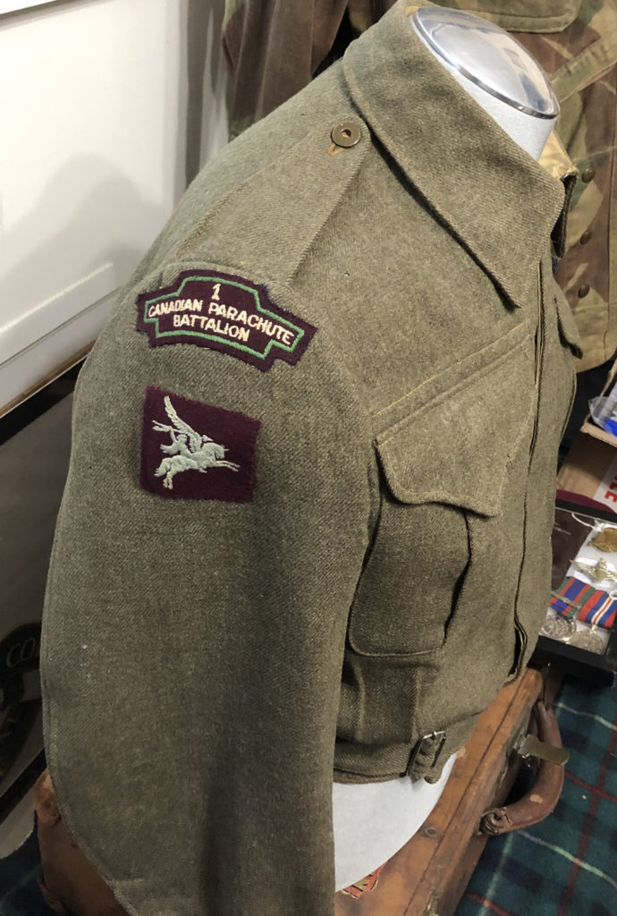 Dillon'd Battledress blouse restored - parachute badge replaced. Pegasus patches replaced by a pair from Lieut Quirk 1CPB.