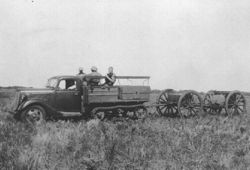 Royal Canadian Artillery Ford Marmon-Harrington Half-track called a "Jeep." Camp Shilo, Manitoba, Canada, 1937. 