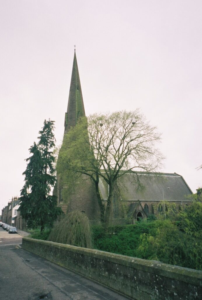 A boarded up Brechin Church by new Cemetery